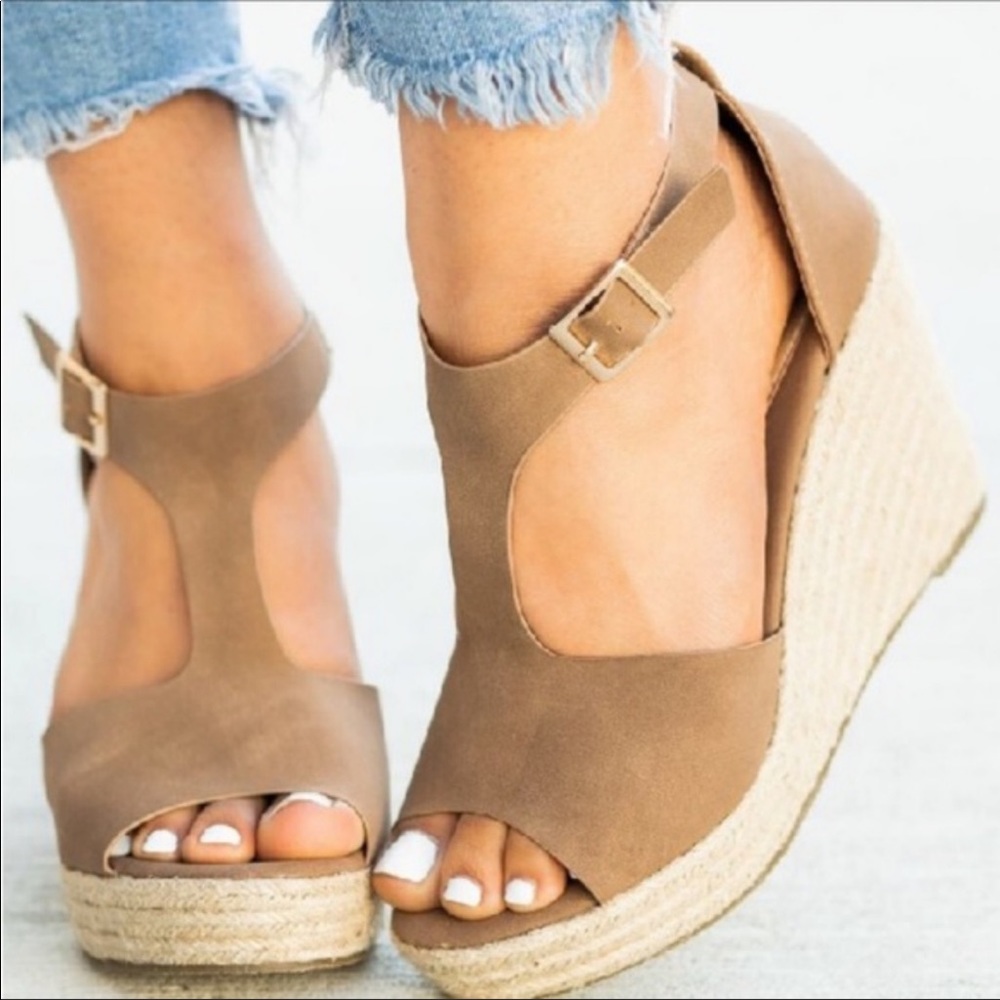LAST 1 ⭐️ JANE Spring Espadrille Wedge- Mocha